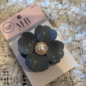 Gray Floral Hair Clip with Pearl Accent
